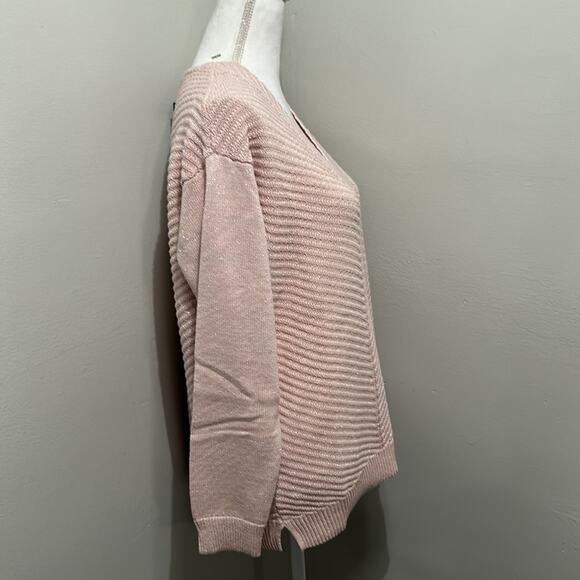 Chaps Pink V Neck Knitted Sweater with Silver Shimmers Size Large NWT - Picture 4 of 12